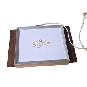 Vtg Cornwell Electric Warm Tray Wood Handles Yellow Floral 1970's Tested WORKS!!